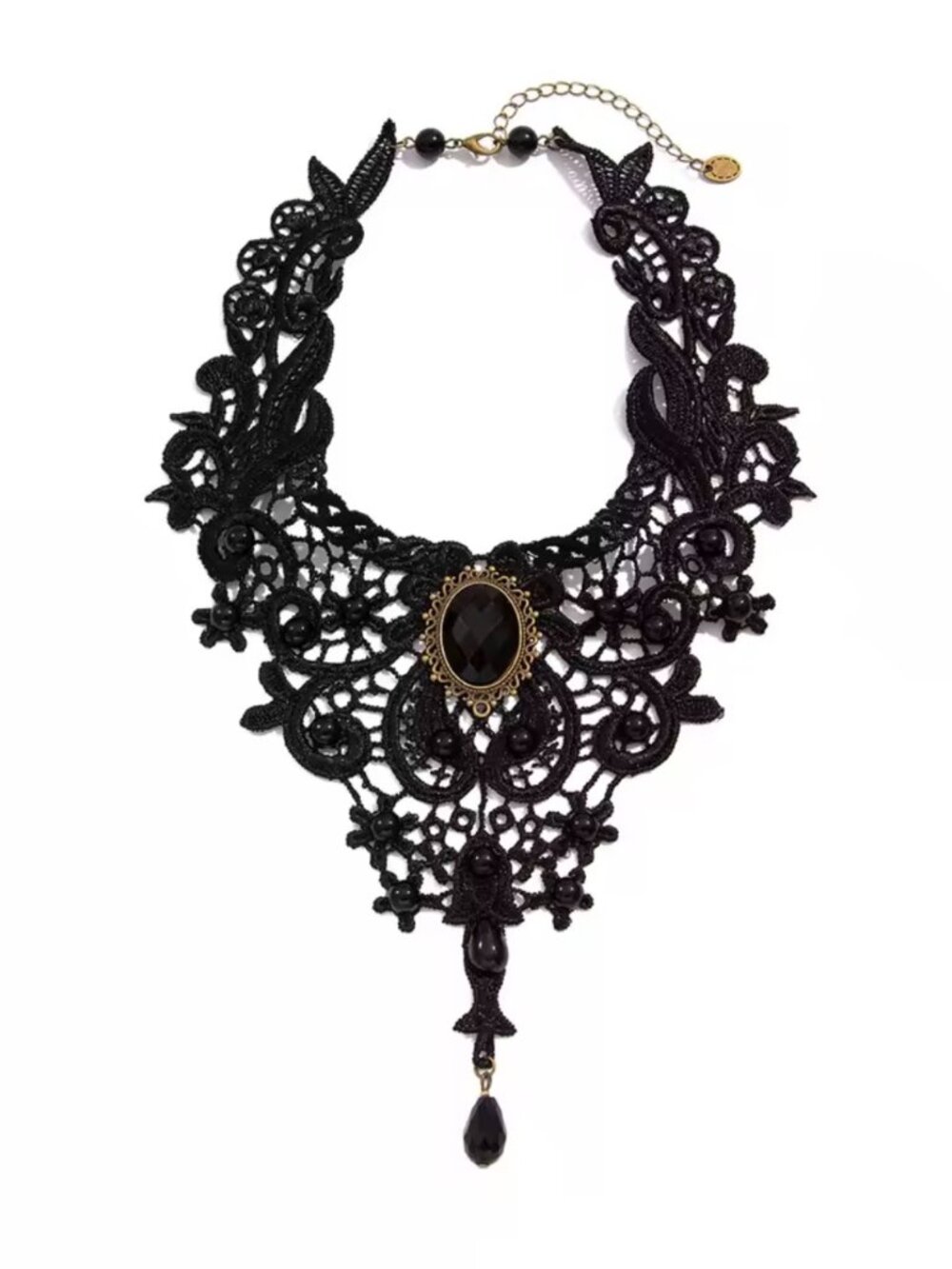 Women Vintage Gem Black Lace Bead Gothic Steampunk Necklace